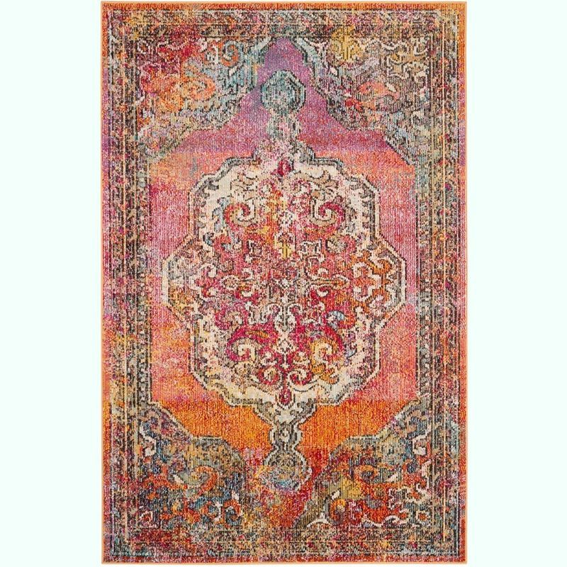 Crystal Orange and Light Blue Rectangular Synthetic Area Rug