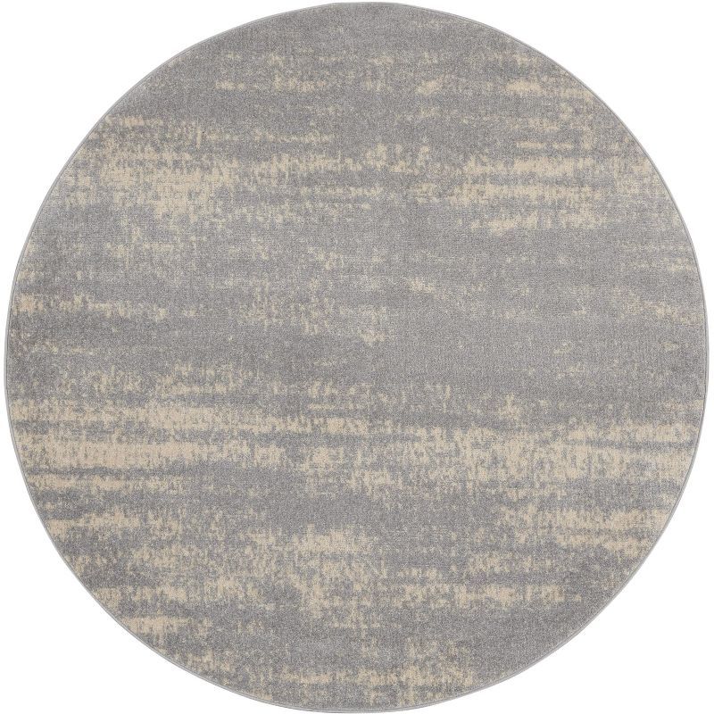 Modern Abstract Grey/Beige Round 8' Synthetic Outdoor Rug
