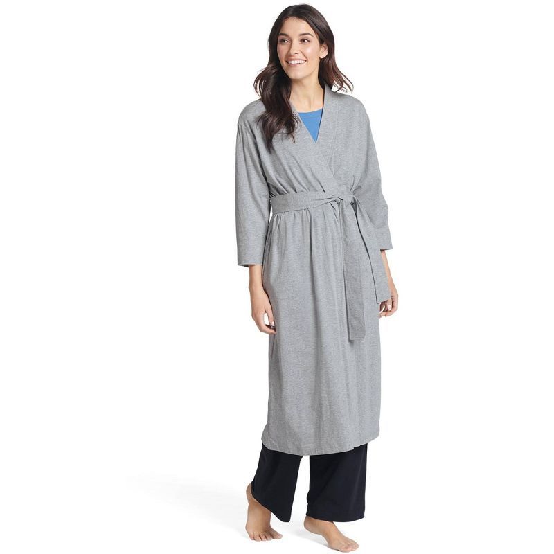 XL Grey Heather Cotton Long Robe with Tie Closure