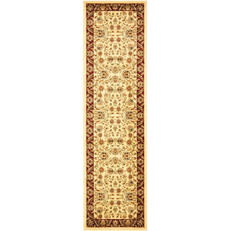 Ivory and Red Safavid Style Synthetic Runner Rug