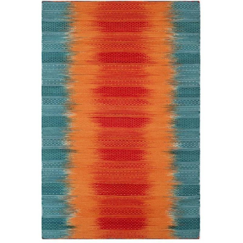 Teal and Red 4' x 6' Handmade Wool Kilim Area Rug