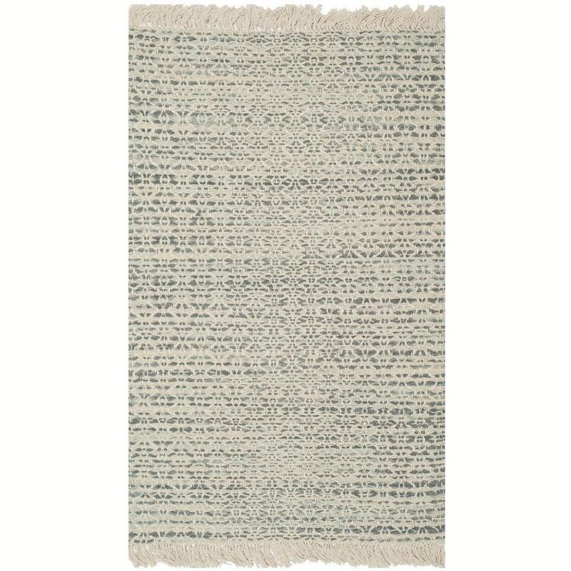 Gray Geometric Handwoven Cotton Area Rug with Fringe, 3' x 5'