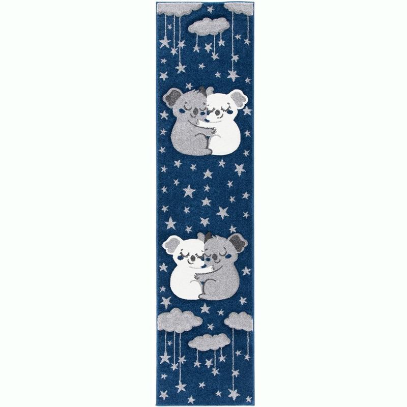 Navy and Grey Synthetic Kids Runner Rug with Koala Design
