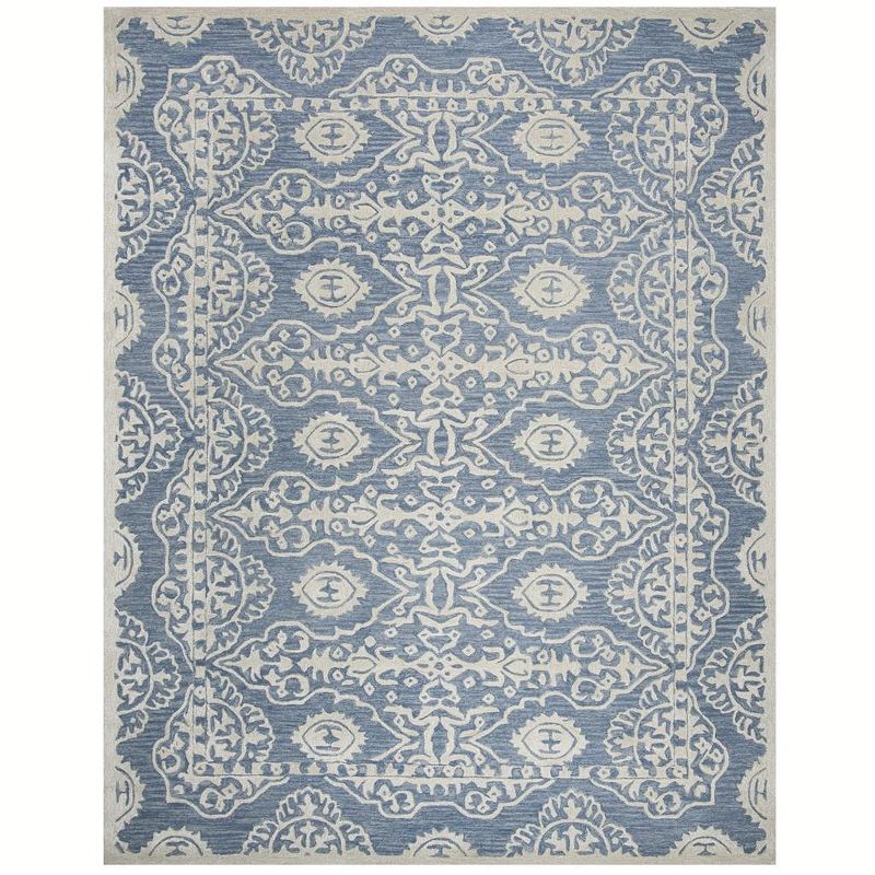 Bella Blue and Ivory Hand-Tufted Wool Area Rug 8' x 10'