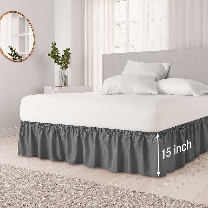 Dark Grey Polyester Twin Ruffled Bed Skirt with 15-Inch Drop