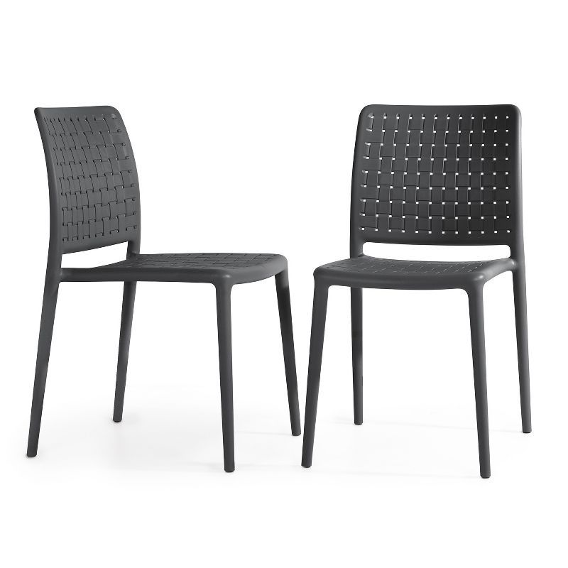 Anthracite Armless Plastic Resin Stacking Patio Dining Chairs, Set of 2