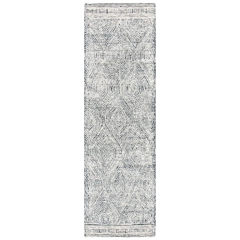 Ivory and Charcoal Abstract Handmade Wool Runner Rug