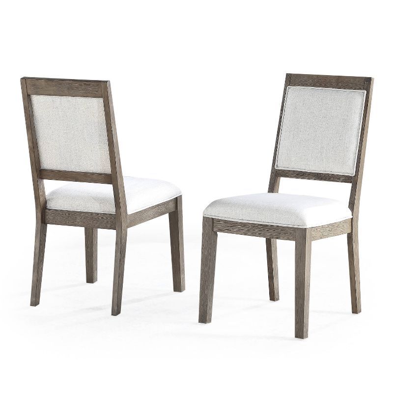 Washed Grey Solid Wood and Linen Upholstered High Side Chair Set