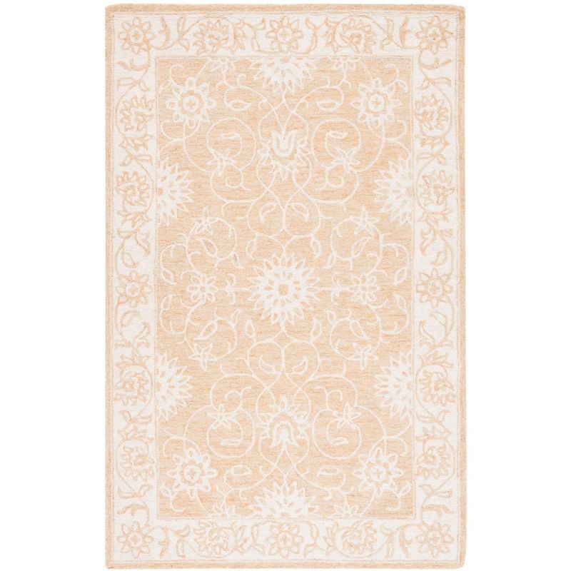 Ivory Floral Hand-Tufted Wool Round Area Rug, 3' x 5'