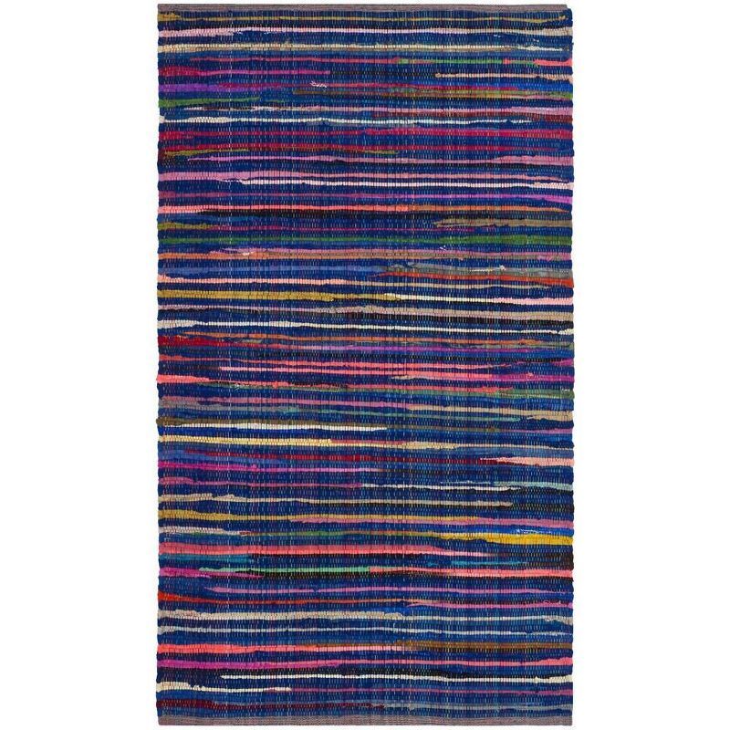 Blue Multicolor Handwoven Wool Cotton Striped Area Rug 3' x 5'