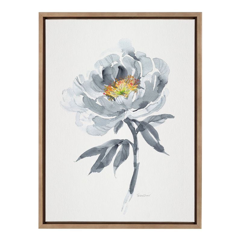 Gray Bloom Floral Canvas Print with Gold Frame