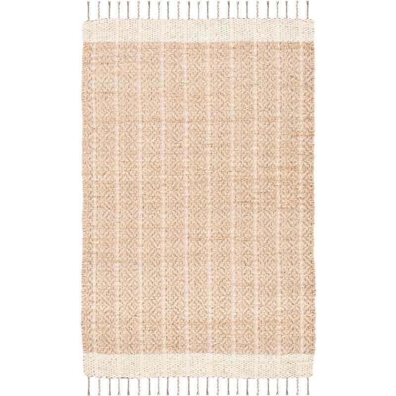 Cape Cod Handwoven Ivory and Green Square Cotton Area Rug - 6'