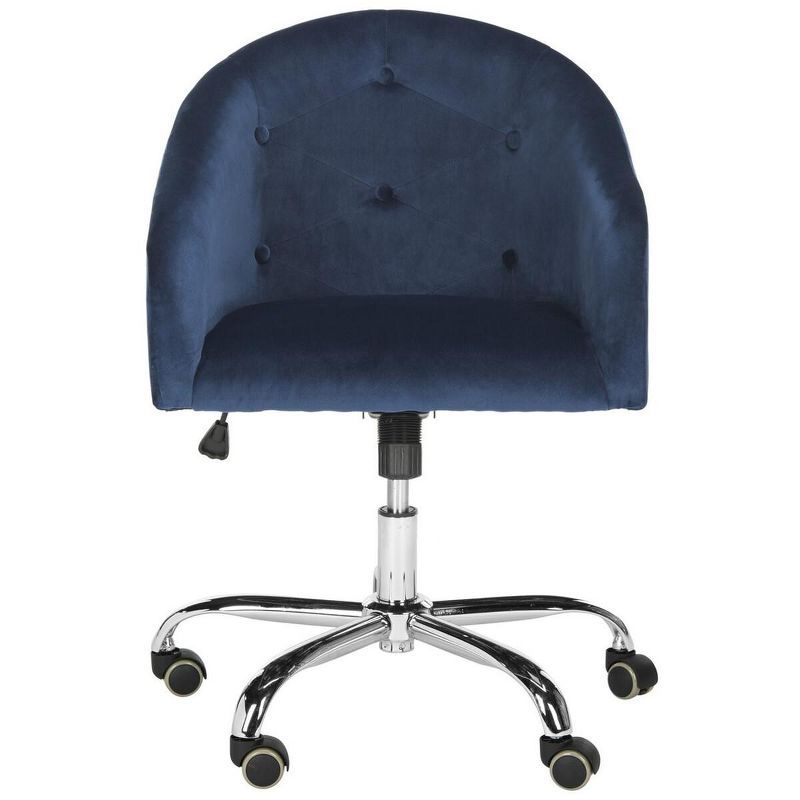 Transitional Navy Velvet Swivel Arm Chair with Chrome Legs