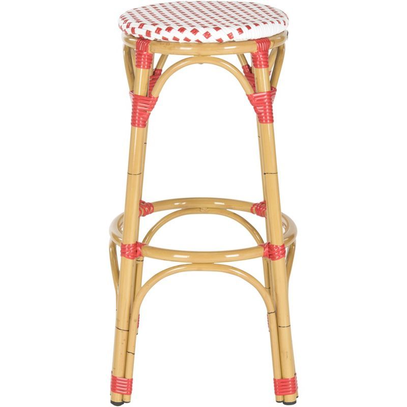 Coastal Farmhouse Red & White Faux Bamboo Bar Stool