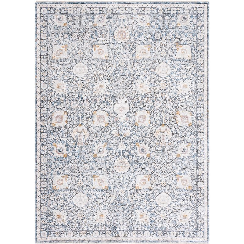 Ivory and Gray Synthetic Oriental Area Rug