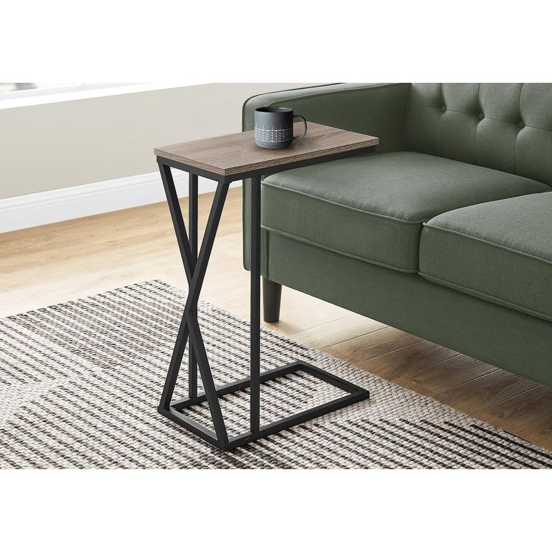 Modern Contemporary C-Shaped Black Metal & Woodgrain Accent Table