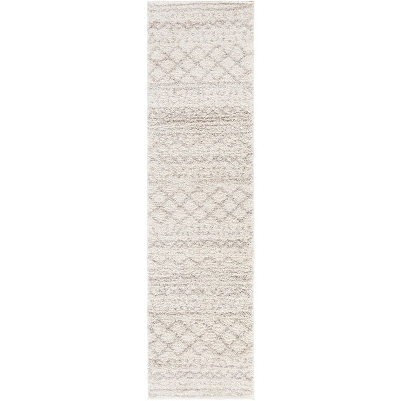 Elegant Ivory and Beige Shag Runner Rug, Hand-Knotted Synthetic 2'3" X 10'