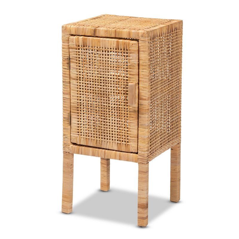 Natural Mahogany and Rattan Bohemian Night Table