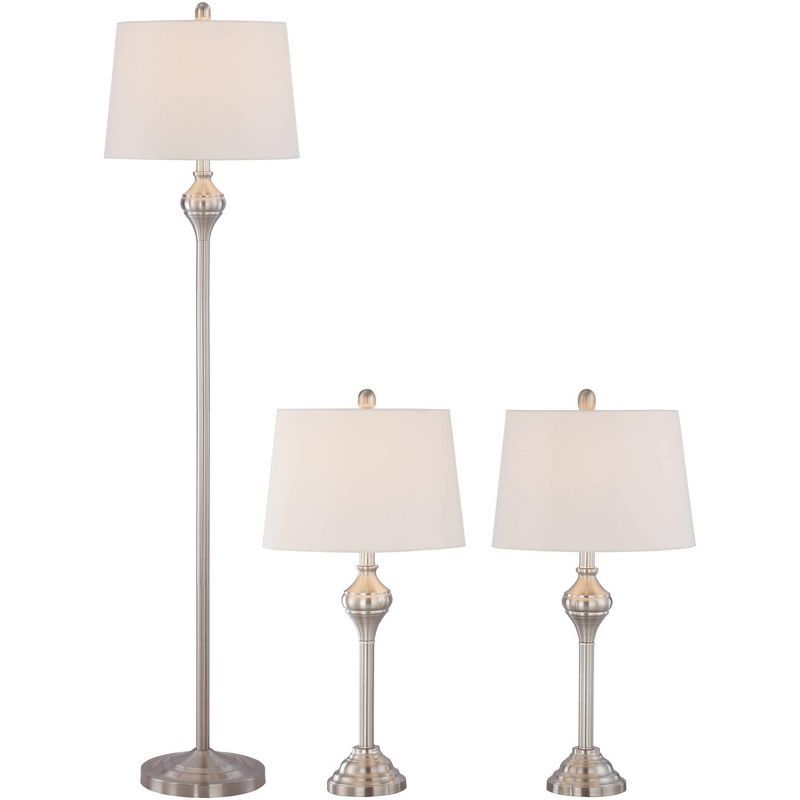 Mason Brushed Steel 3-Piece Lamp Set with White Drum Shades