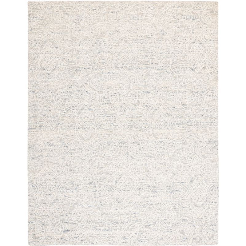 Light Blue and Ivory Floral Wool 8' x 10' Handmade Tufted Rug