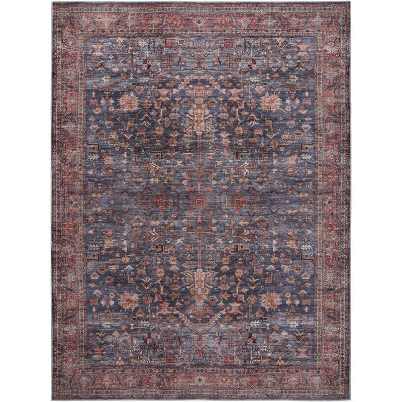 Navy & Brick 5' x 7' Reversible Flat Woven Synthetic Rug