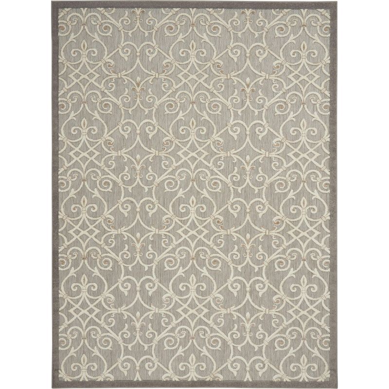 Natural Gray Flat Woven Floral Rectangular Area Rug