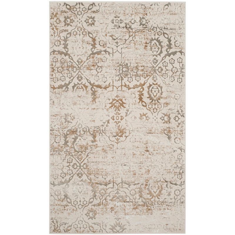 Grey and Cream Hand-Knotted Viscose Area Rug, 3' x 5'