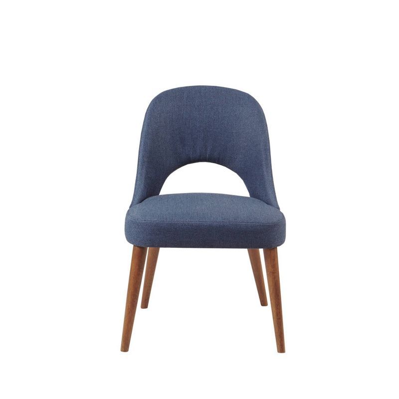 Pecan Finish Navy Upholstered Solid Wood Side Chair Set