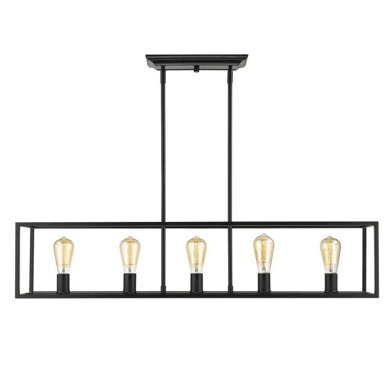 Black Industrial 5-Light Linear Pendant with Exposed Bulbs