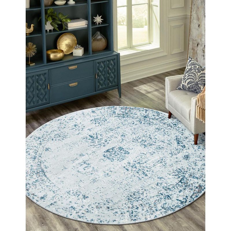 Sofia Light Blue and Ivory Round Floral Area Rug