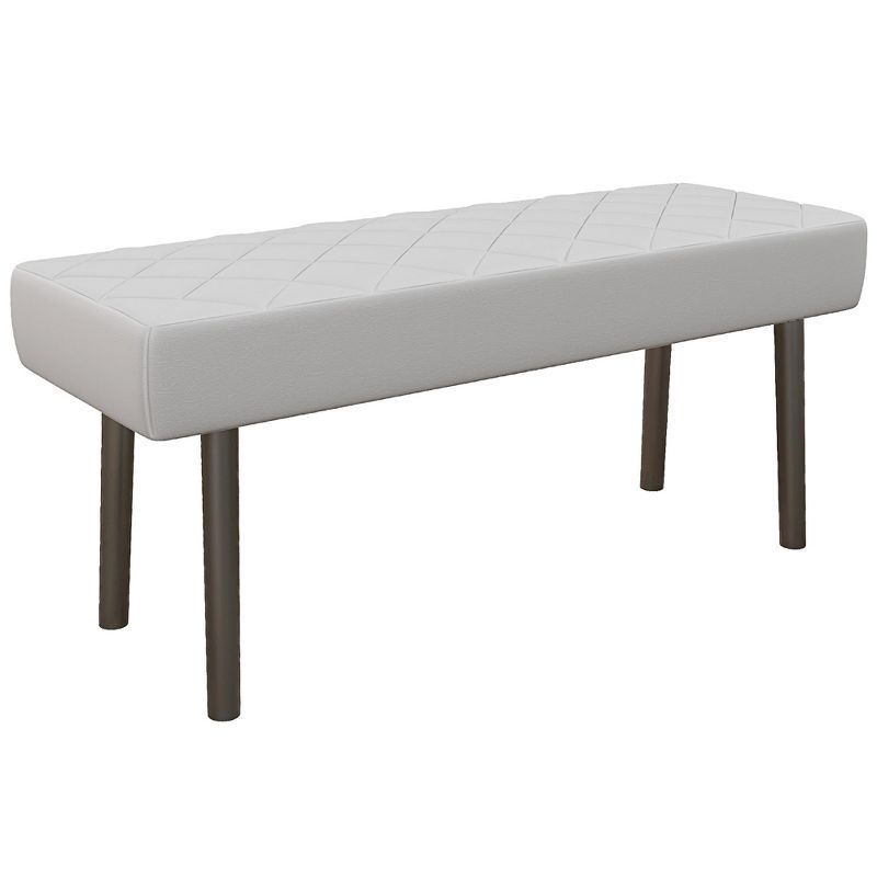 Gray Faux Leather Upholstered Ottoman Bench with Metal Legs