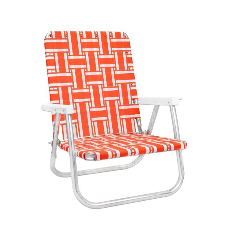 Lightweight Orange and White Aluminum Webbed Beach Chair