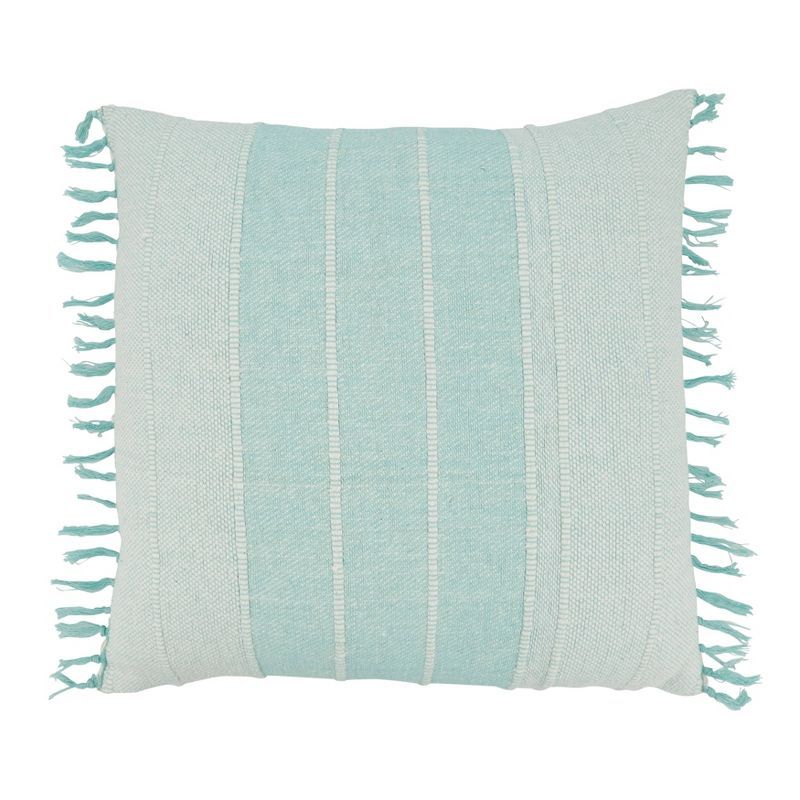 Aqua and White Cotton Corded Stripe Throw Pillow Cover