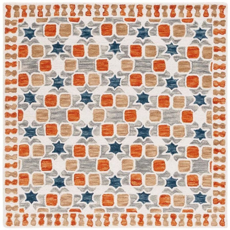 Ivory Wool and Cotton 59" Square Tufted Handmade Rug