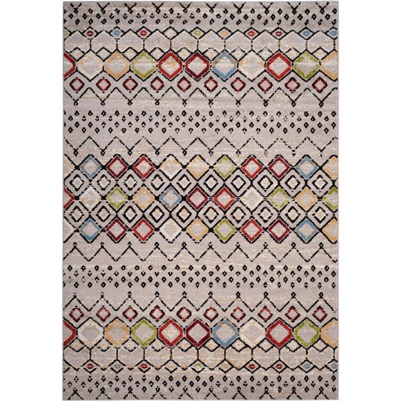 Elysian Light Grey Multi Hand-Knotted Boho Chic Area Rug 6'7" x 9'2"