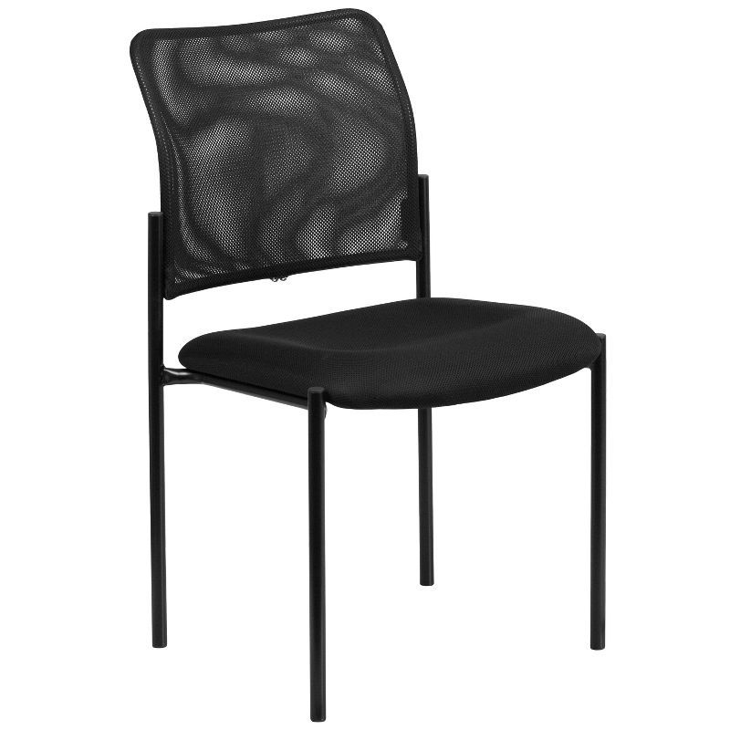 Black Mesh Stackable Steel Side Chair with Padded Seat