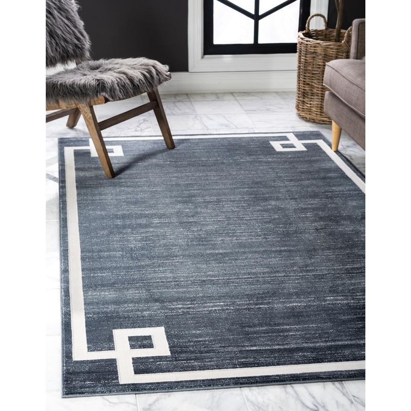 Navy Blue Geometric 8' x 10' Stain-Resistant Synthetic Area Rug