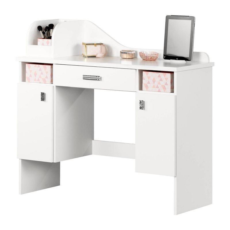 Pure White Kids' Makeup Desk with Storage Baskets