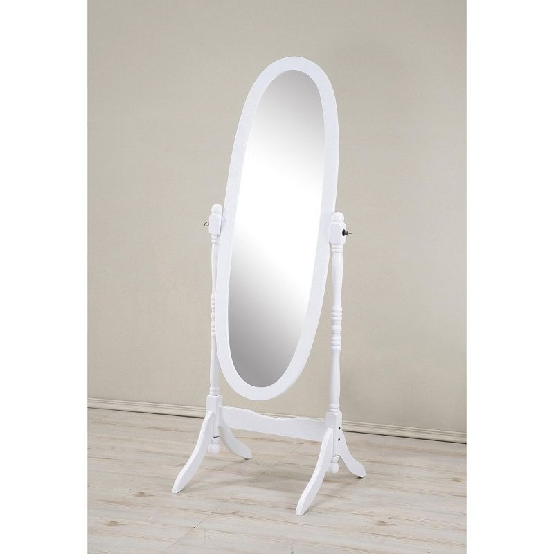 Elegant White Oval Freestanding Wood Frame Full-Length Mirror
