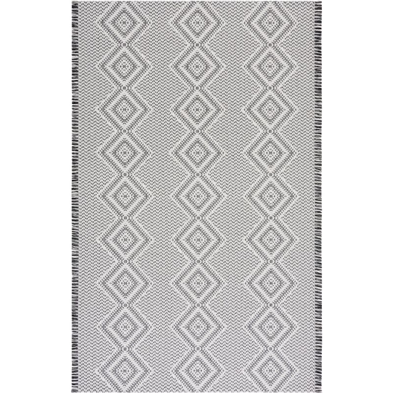 Augustine Black and Ivory Geometric Flat Woven 5' x 7' Rug