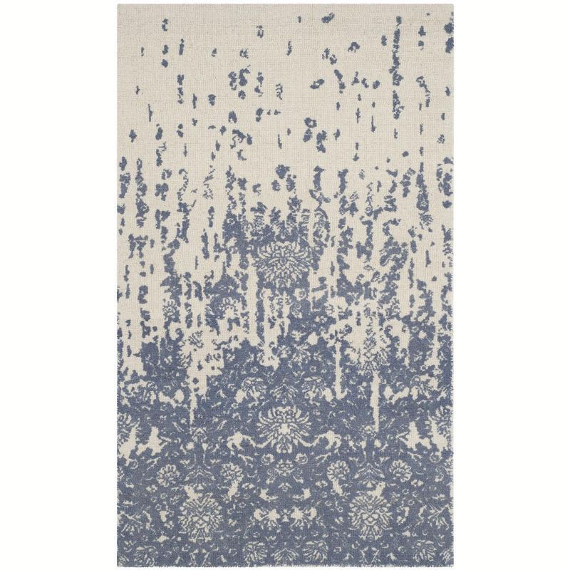 Ivory and Blue Hand-Tufted Wool Area Rug 3' x 5'