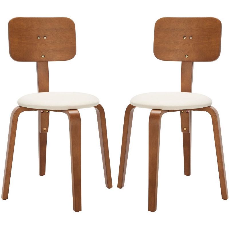Jo Walnut and Cream Upholstered Leather Side Chair