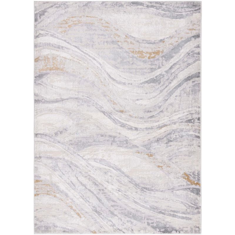 Gray and Beige Abstract Hand-Knotted Synthetic Area Rug