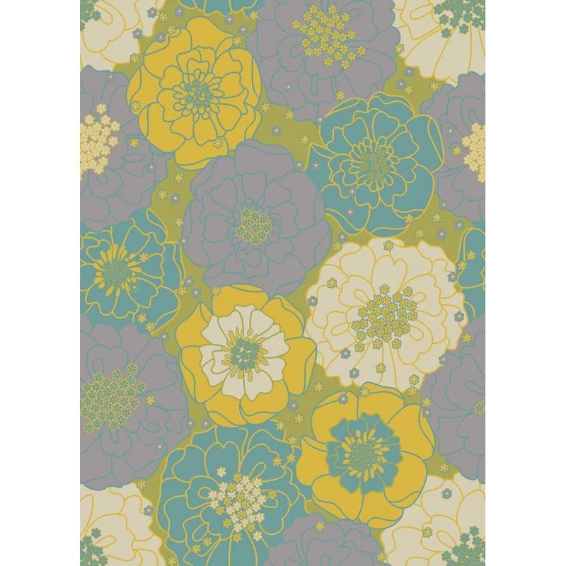 Blossoming Green 51" Square Floral Indoor/Outdoor Synthetic Rug