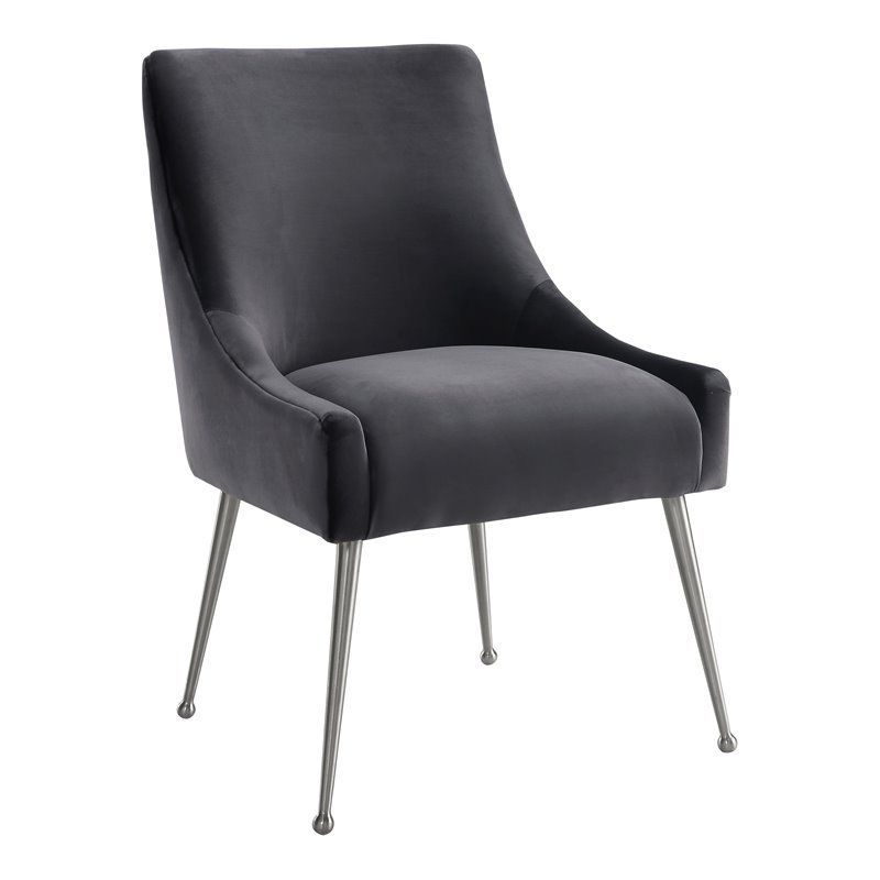 Beatrix 19" Grey Velvet Upholstered Side Chair with Silver Metal Legs