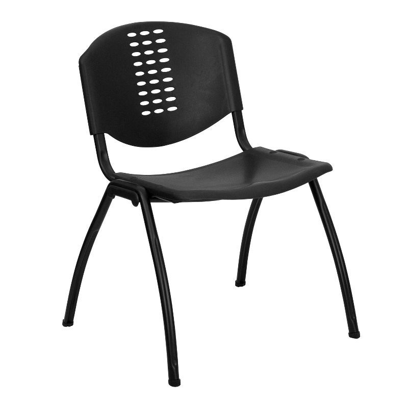 Contemporary Black Metal Stack Chair with Ventilation Holes