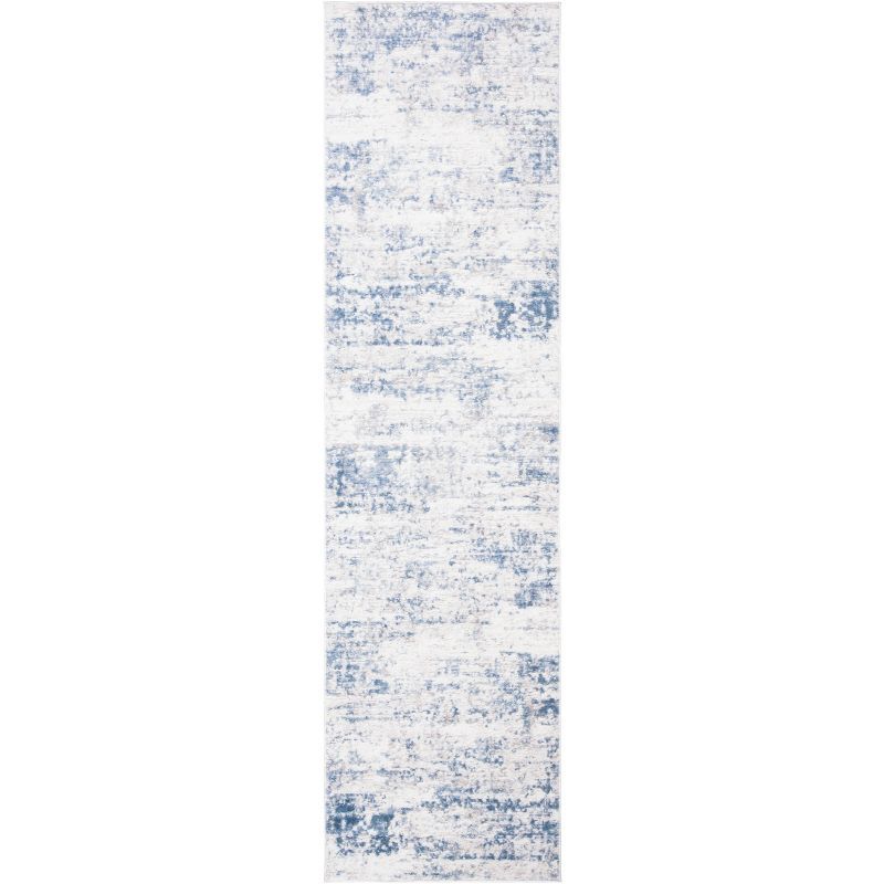 Ivory & Blue Abstract Synthetic 2'2" x 8' Runner Rug