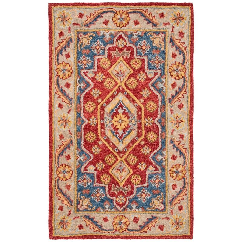 Handmade Red and Blue Tufted Wool Area Rug