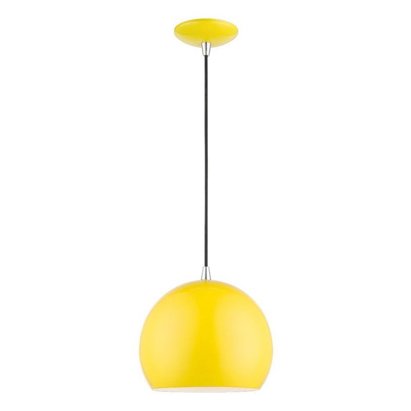 15" Shiny Yellow and Polished Chrome Aluminum Globe Pendant Light