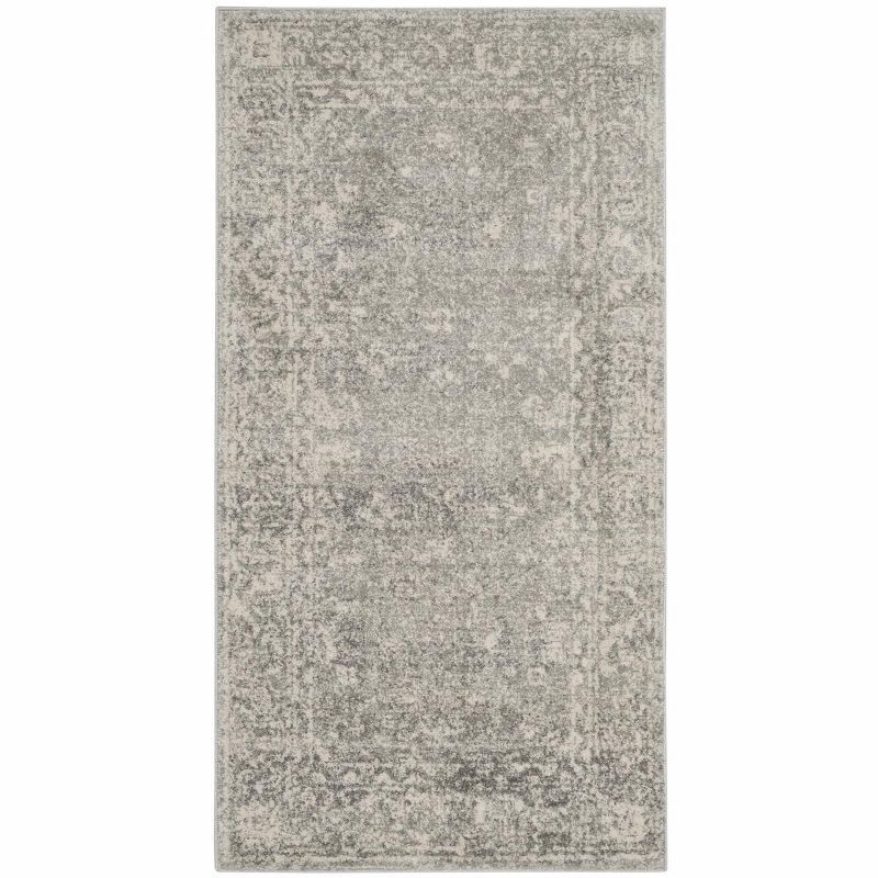 Silver and Ivory High Pile Synthetic Small Rug